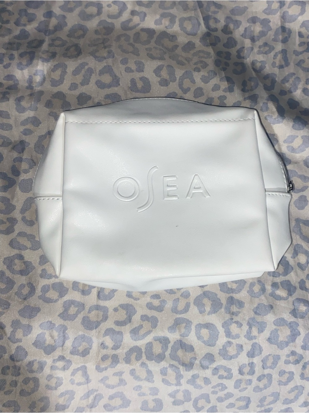 OSEA White Embossed Zip Cosmetic Pouch
